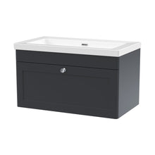 Nuie Classique 800mm Wall Hung Single Drawer Vanity With Basin - 0 Tap Hole Traditional Soft Black Fireclay 476x813x462mm - JJ Building Materials