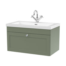Nuie Classique 800mm Wall Hung Single Drawer Vanity With Basin - 1 Tap Hole Traditional Satin Green Fireclay 476x813x462mm - JJ Building Materials