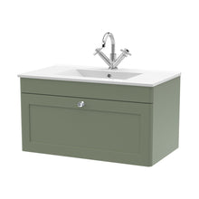 Nuie Classique 800mm Wall Hung Single Drawer Vanity With Basin - 1 Tap Hole Traditional Satin Green Vitreous China 449x805x460mm - JJ Building Materials