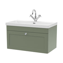 Nuie Classique 800mm Wall Hung Single Drawer Vanity With Basin - 1 Tap Hole Traditional Satin Green Vitreous China 481x810x460mm - JJ Building Materials