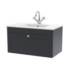 Nuie Classique 800mm Wall Hung Single Drawer Vanity With Basin - 1 Tap Hole Traditional Soft Black Vitreous China 449x805x460mm - JJ Building Materials