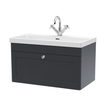 Nuie Classique 800mm Wall Hung Single Drawer Vanity With Basin - 1 Tap Hole Traditional Soft Black Vitreous China 481x810x460mm - JJ Building Materials