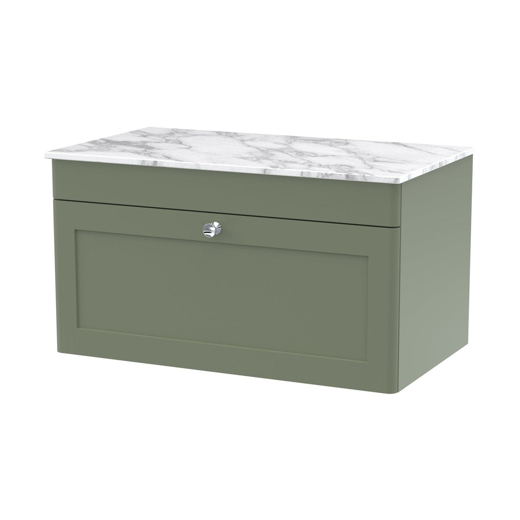 Nuie Classique 800mm Wall Hung Single Drawer Vanity With Marble Top Traditional Satin Green Natural Marble 449x810x460mm - CLC896CMT - JJ Building Materials