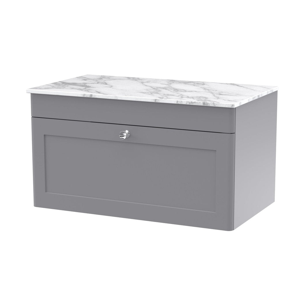 Nuie Classique 800mm Wall Hung Single Drawer Vanity With Marble Top Traditional Satin Grey Natural Marble 449x810x460mm - CLC296CMT - JJ Building Materials