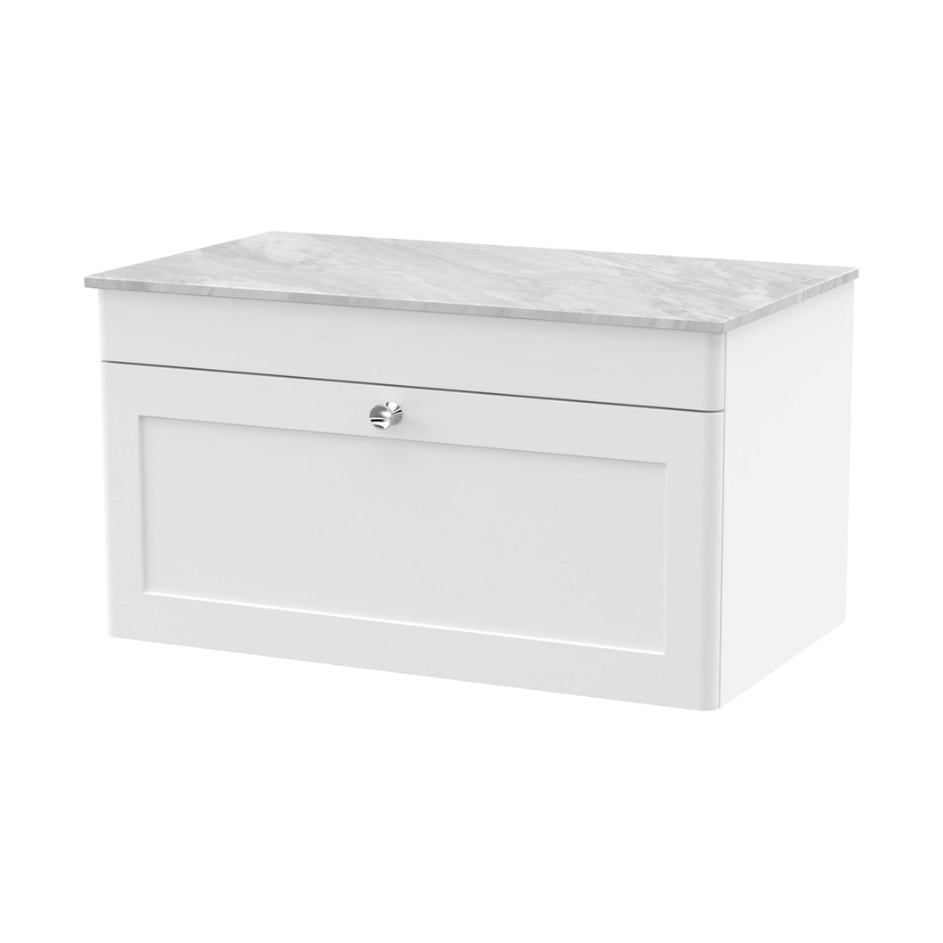 Nuie Classique 800mm Wall Hung Single Drawer Vanity With Marble Top Traditional Satin White Natural Marble 449x810x460mm - CLC196GMT - JJ Building Materials