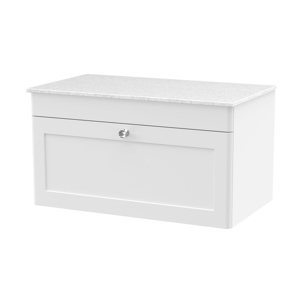 Nuie Classique 800mm Wall Hung Single Drawer Vanity With Marble Top Traditional Satin White Natural Marble 449x810x460mm - CLC196WMT - JJ Building Materials