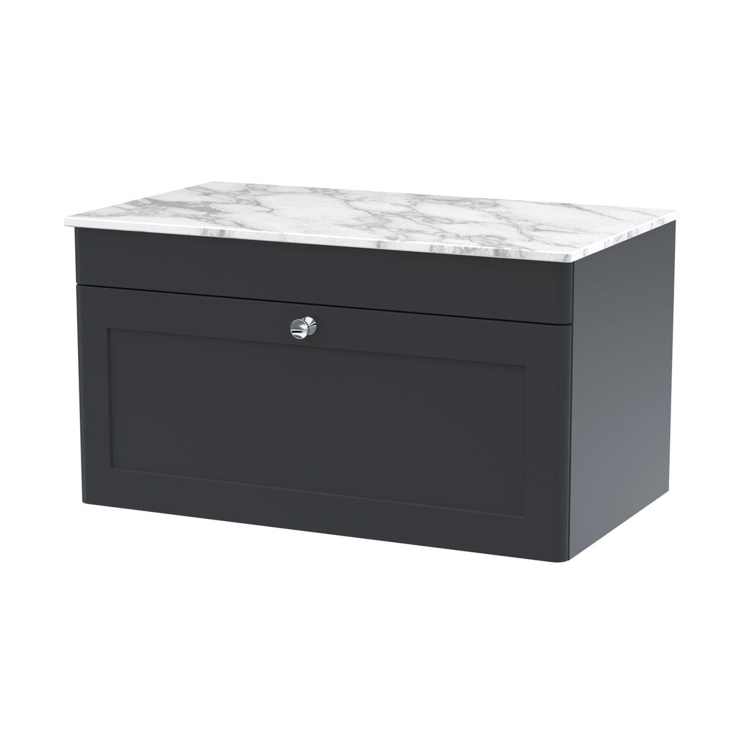 Nuie Classique 800mm Wall Hung Single Drawer Vanity With Marble Top Traditional Soft Black Natural Marble 449x810x460mm - CLC1496CMT - JJ Building Materials