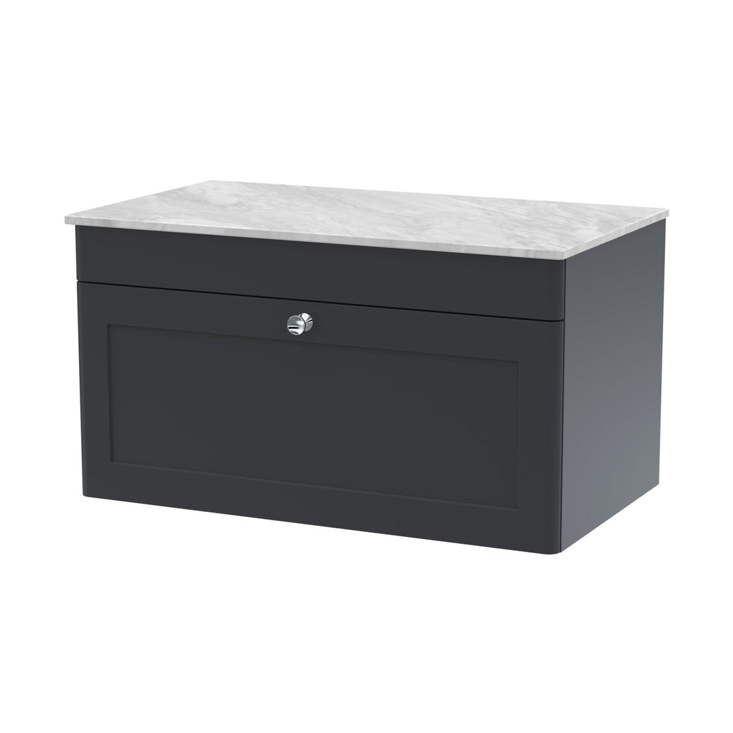 Nuie Classique 800mm Wall Hung Single Drawer Vanity With Marble Top Traditional Soft Black Natural Marble 449x810x460mm - CLC1496GMT - JJ Building Materials