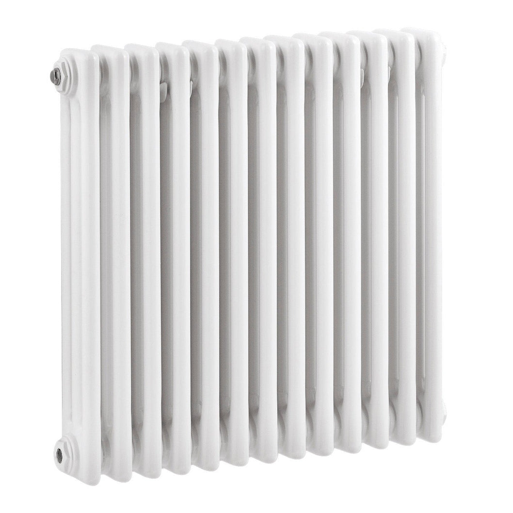 Nuie Colosseum Triple Column Traditional Radiator Contemporary White Steel 600x605x100mm - JJ Building Materials