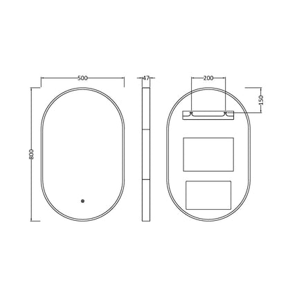 Nuie Columba Polished Chrome Frame Led Mirror - 800 X 500mm Contemporary Aluminium 800x500x47mm - JJ Building Materials