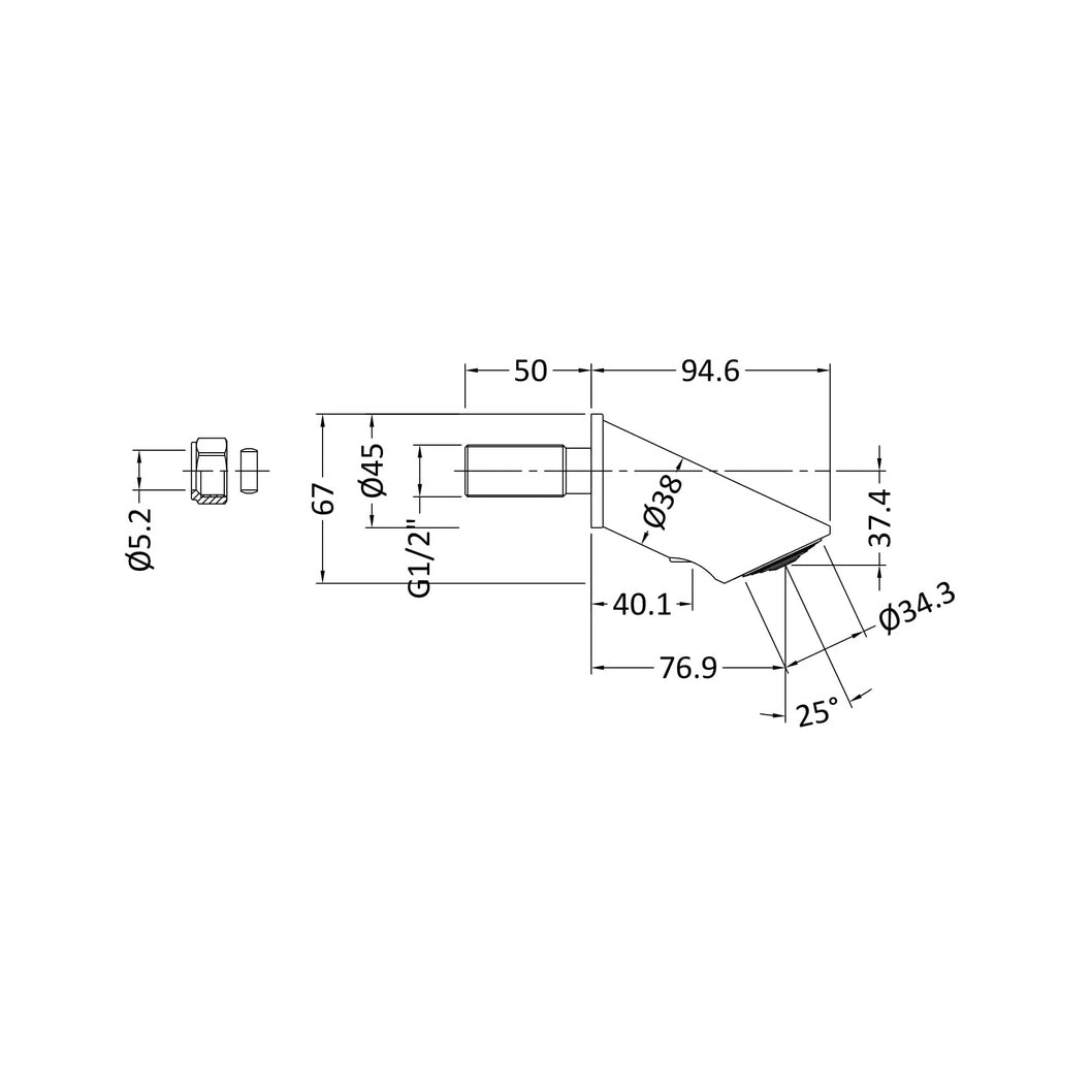 Nuie Concealed Anti-vandal Fixed Head Contemporary Chrome Brass ABS 45x45x95mm - JJ Building Materials