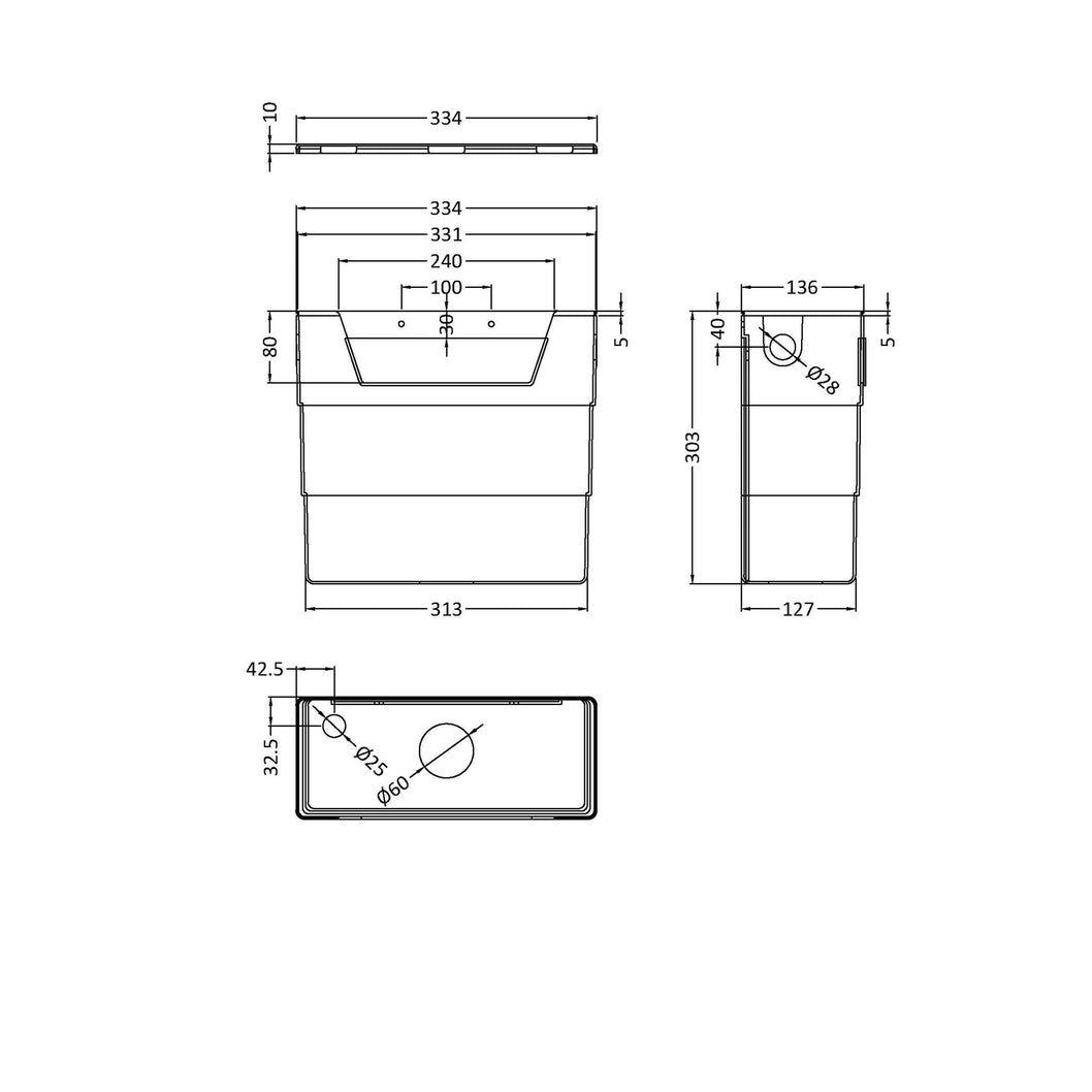 Nuie Concealed Cisterns And Frames Dual Flush Concealed Cistern Contemporary Chrome Polyethylene 334x303x136mm - JJ Building Materials