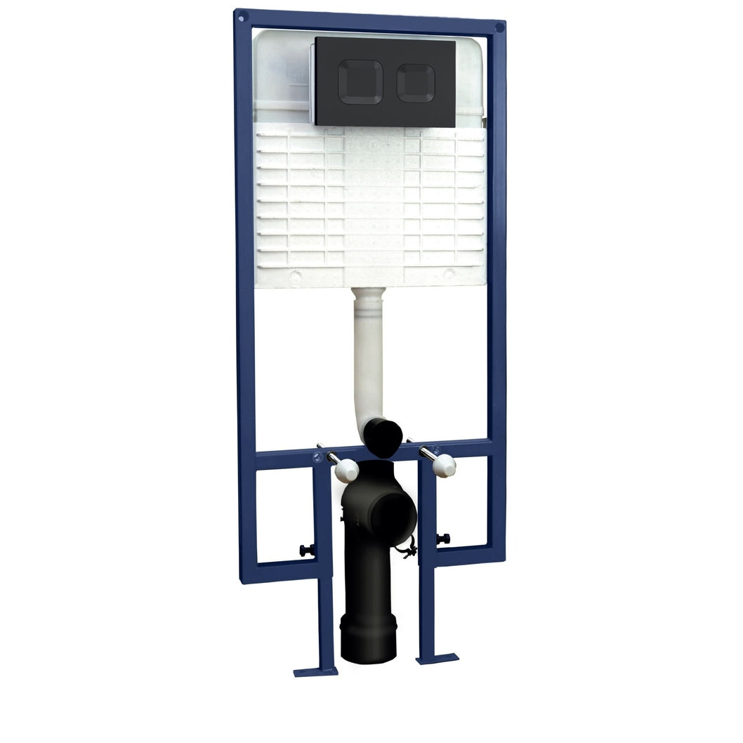 Nuie Concealed Cisterns And Frames Dual Flush Concealed Cistern Frame Square Plate Contemporary Matt Black Stainless Steel 1136x520x204mm - JJ Building Materials
