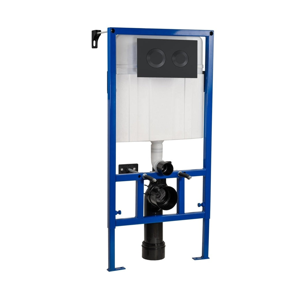 Nuie Concealed Cisterns And Frames Dual Flush Concealed Cistern Frame With Round Plate Contemporary Black Stainless Steel 890x520x203mm - JJ Building Materials