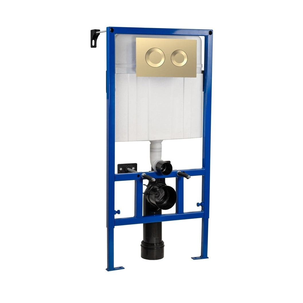 Nuie Concealed Cisterns And Frames Dual Flush Concealed Cistern Frame With Round Plate Contemporary Brushed Brass Stainless Steel 890x520x205mm - JJ Building Materials