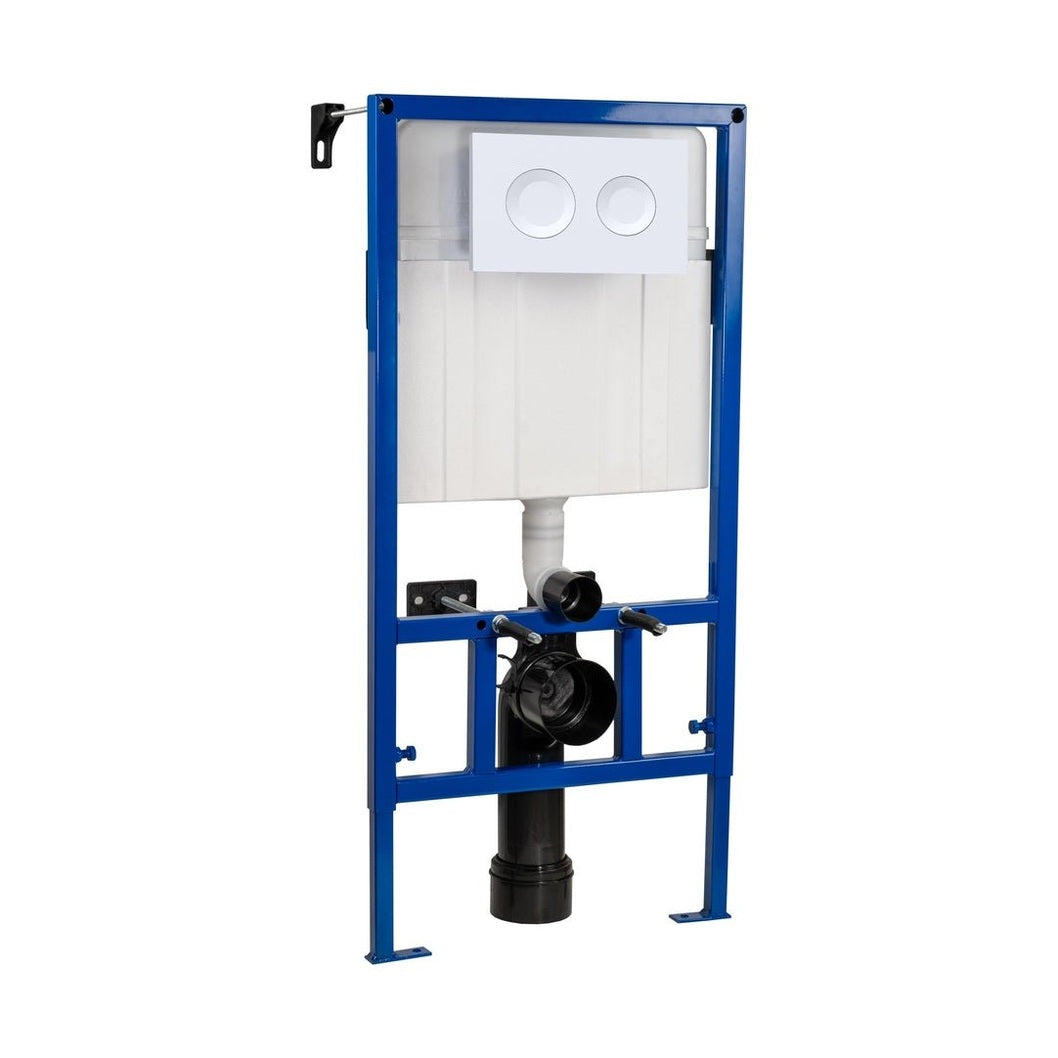 Nuie Concealed Cisterns And Frames Dual Flush Concealed Cistern Frame With Round Plate Contemporary White Stainless Steel 890x520x201mm - JJ Building Materials