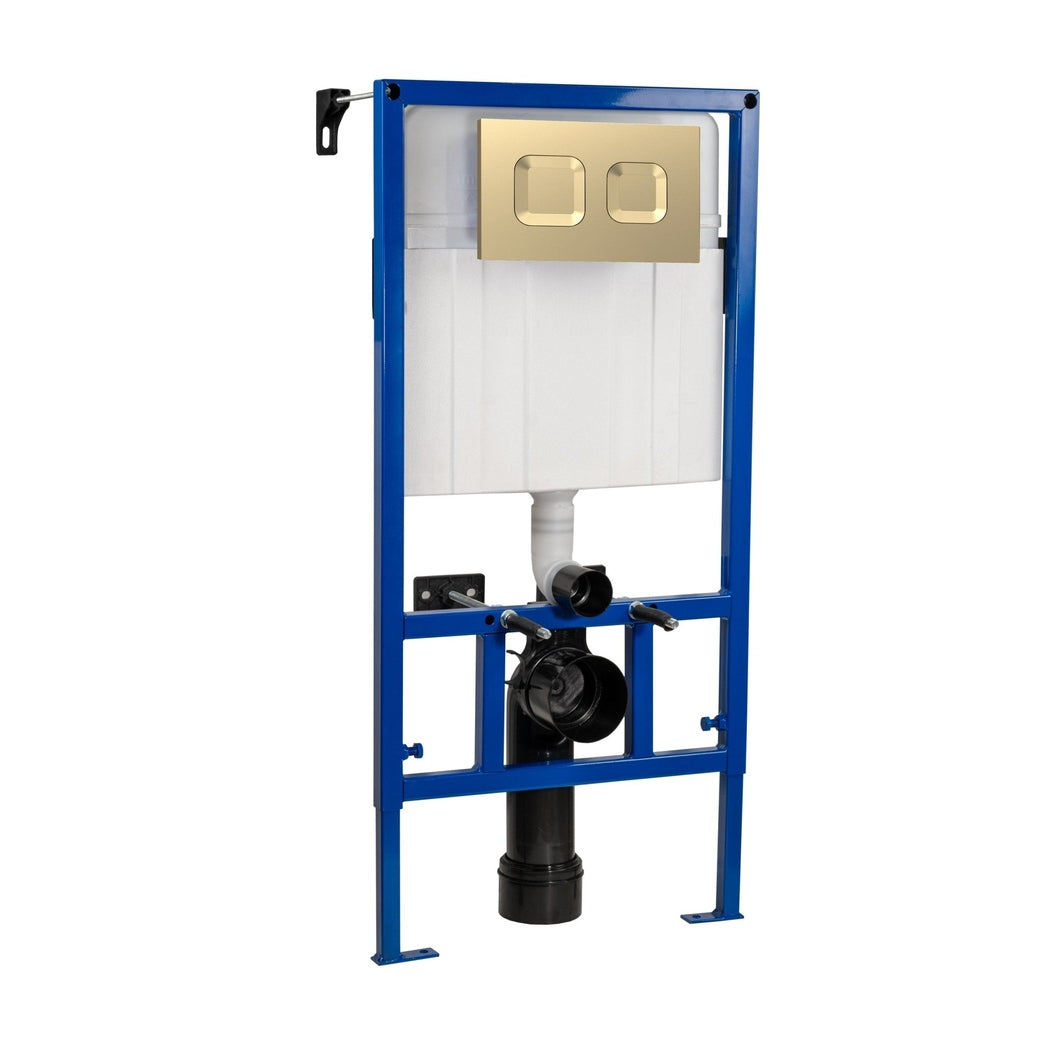 Nuie Concealed Cisterns And Frames Dual Flush Concealed Cistern Frame With Square Plate Contemporary Brushed Brass Stainless Steel 890x520x206mm - JJ Building Materials