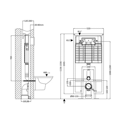 Nuie Concealed Cisterns And Frames Dual Flush Concealed Cistern With Frame Contemporary Chrome Stainless Steel 1136x520x204mm - JJ Building Materials