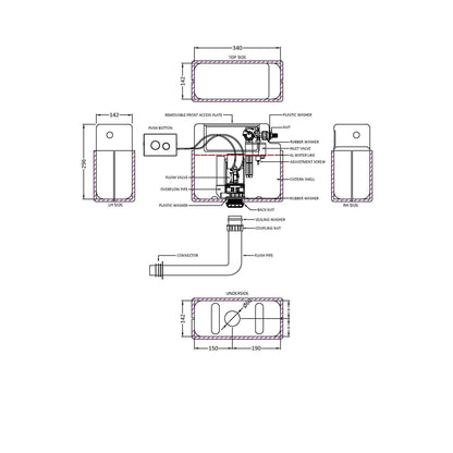 Nuie Concealed Cisterns And Frames Pneumatic Dual Flush Universal Access Concealed Cistern Contemporary Matt Black Plastic 305x364x164mm - JJ Building Materials