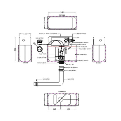 Nuie Concealed Cisterns And Frames Pneumatic Dual Flush Universal Access Concealed Cistern Contemporary White Plastic 305x364x164mm - JJ Building Materials