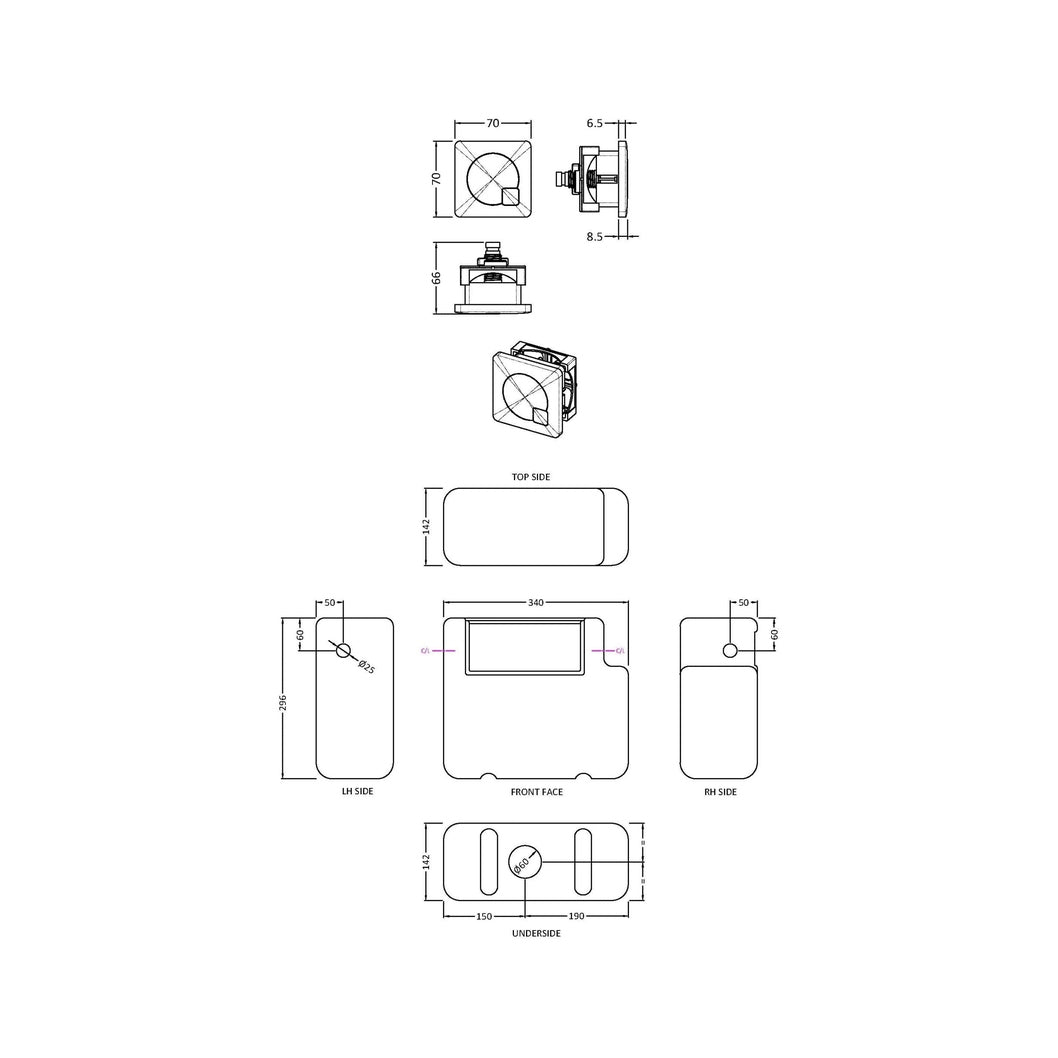 Nuie Concealed Cisterns And Frames Universal Access Cistern & Black Square Flush Plate Contemporary Matt Black Polyethylene 296x340x142mm - XTY8M02 - JJ Building Materials