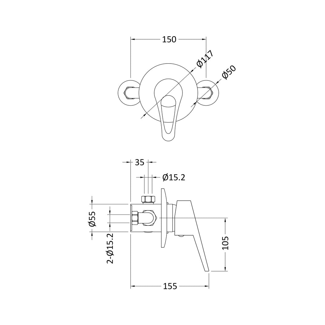 Nuie Concealed Or Exposed Shower Valve Contemporary Chrome Brass 117x150x155mm - JJ Building Materials