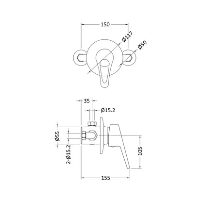 Nuie Concealed Or Exposed Shower Valve Contemporary Chrome Brass 117x150x155mm - JJ Building Materials