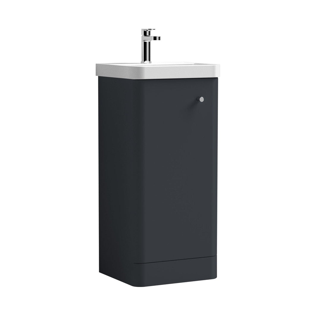 Nuie Core 400mm Floor Standing 1 Door Unit & Basin Contemporary Soft Black MFC Painted Matt 864x405x355mm - JJ Building Materials