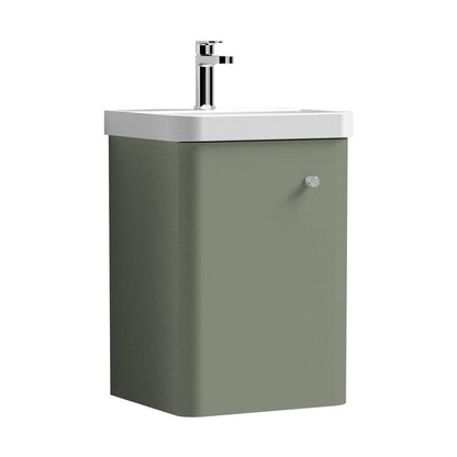Nuie Core 400mm Wall Hung 1 Door Unit & Basin Contemporary Satin Green MFC Painted Matt 589x405x355mm - JJ Building Materials