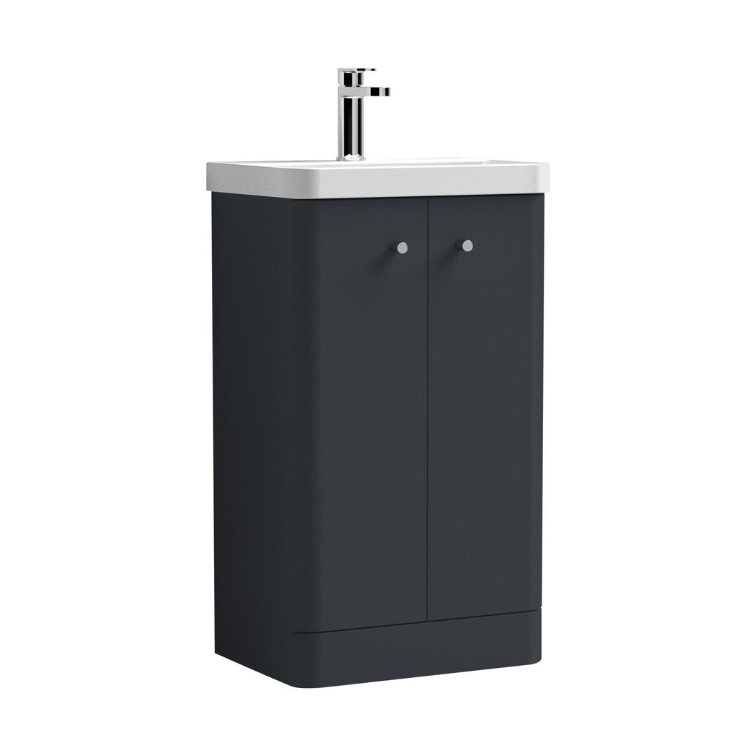 Nuie Core 500mm Floor Standing 2 Door Unit & Basin Contemporary Soft Black MFC Painted Matt 863x505x355mm - JJ Building Materials