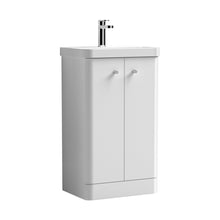 Nuie Core 500mm Floor Standing 2-door Vanity & Basin Contemporary Gloss White MFC Painted Gloss 863x505x355mm - JJ Building Materials