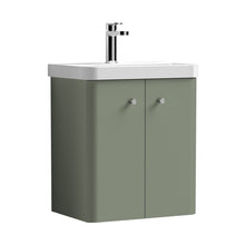Nuie Core 500mm Wall Hung 2 Door Unit & Basin Contemporary Satin Green MFC Painted Matt 589x505x355mm - JJ Building Materials