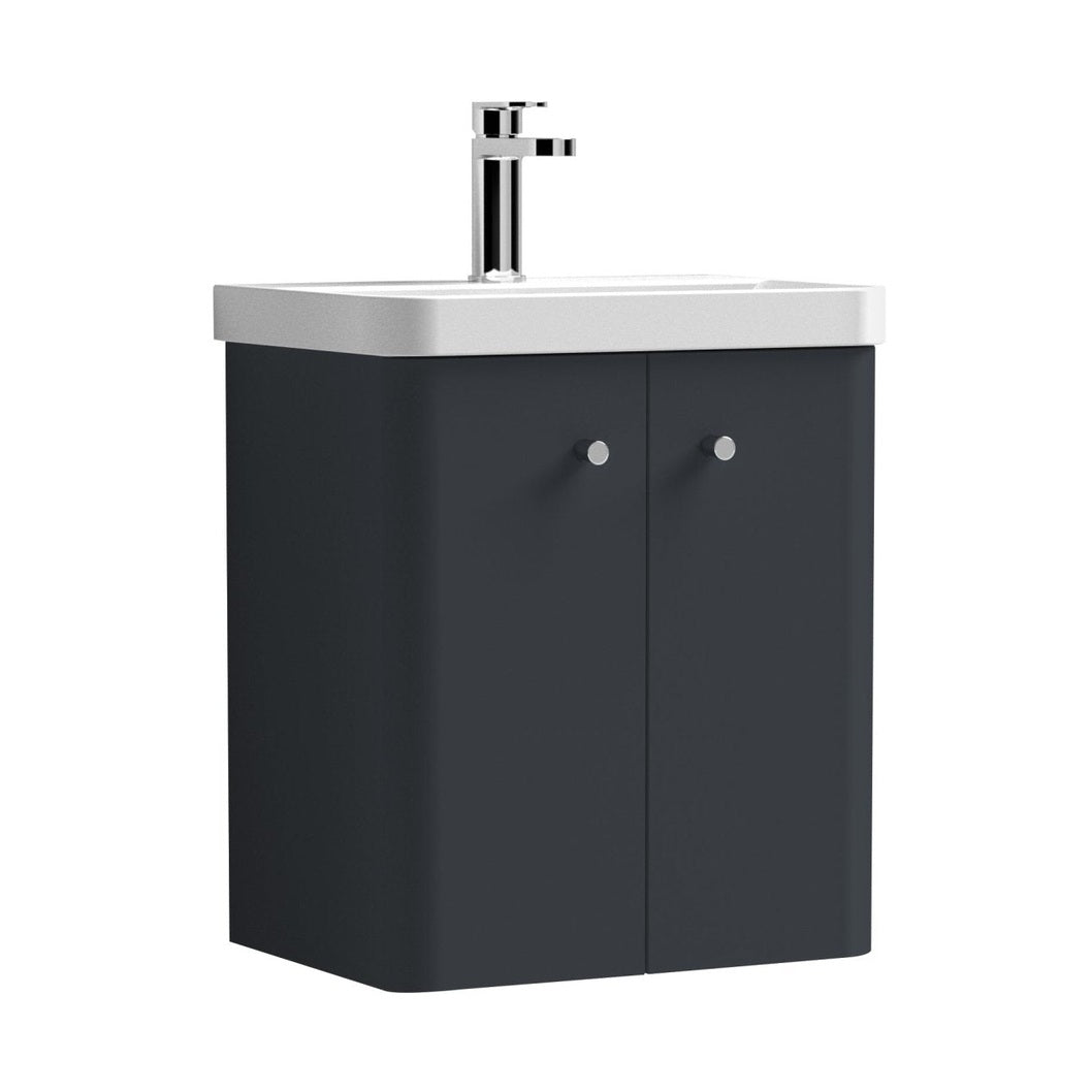Nuie Core 500mm Wall Hung 2 Door Unit & Basin Contemporary Soft Black MFC Painted Matt 589x505x355mm - JJ Building Materials