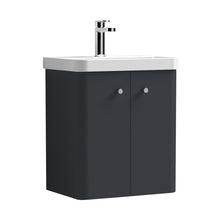 Nuie Core 500mm Wall Hung 2 Door Unit & Basin Contemporary Soft Black MFC Painted Matt 589x505x355mm - JJ Building Materials