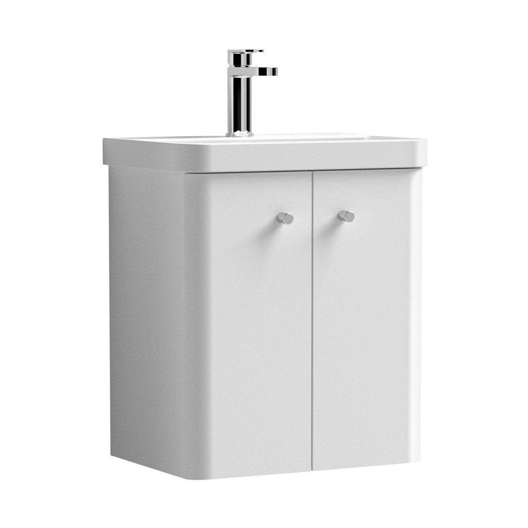 Nuie Core 500mm Wall Hung 2-door Vanity & Basin Contemporary Gloss White MFC Painted Gloss 589x505x355mm - JJ Building Materials