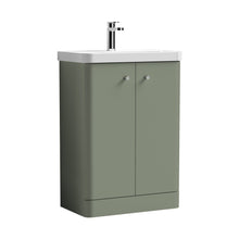 Nuie Core 600mm Floor Standing 2 Door Unit & Basin Contemporary Satin Green MFC Painted Matt 863x605x355mm - JJ Building Materials
