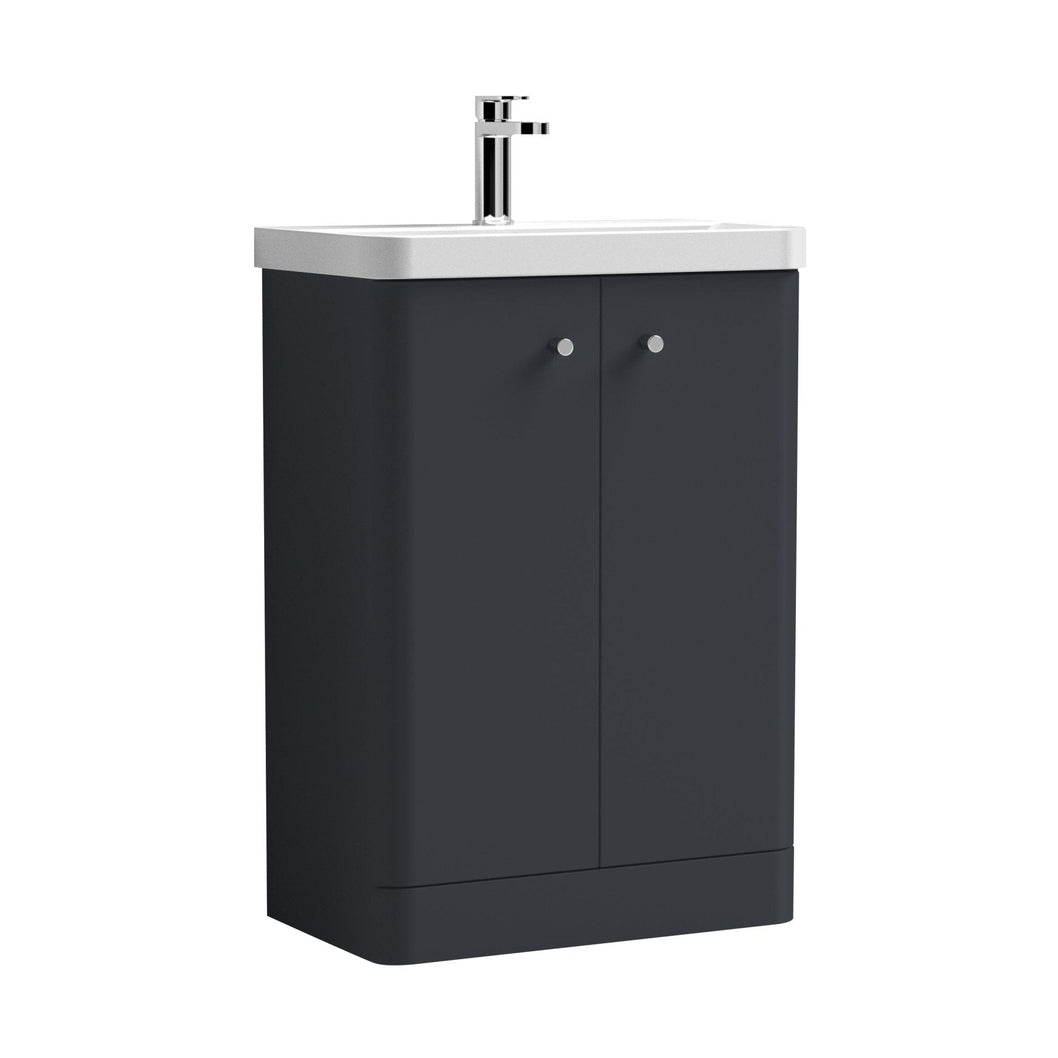Nuie Core 600mm Floor Standing 2 Door Unit & Basin Contemporary Soft Black MFC Painted Matt 863x605x355mm - JJ Building Materials