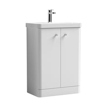 Nuie Core 600mm Floor Standing 2-door Vanity & Basin Contemporary Gloss White MFC Painted Gloss 863x605x355mm - JJ Building Materials