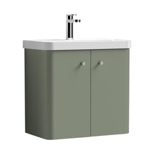 Nuie Core 600mm Wall Hung 2 Door Unit & Basin Contemporary Satin Green MFC Painted Matt 589x605x355mm - JJ Building Materials