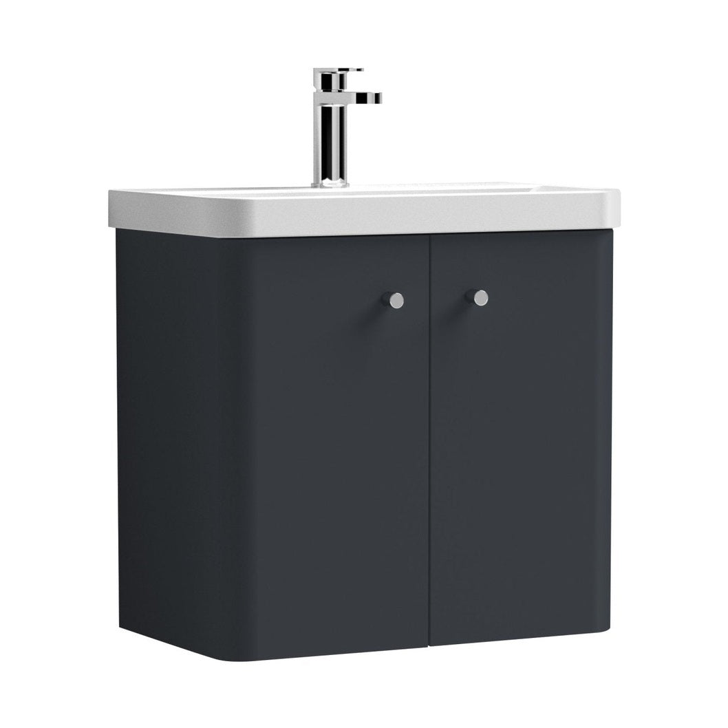 Nuie Core 600mm Wall Hung 2 Door Unit & Basin Contemporary Soft Black MFC Painted Matt 589x605x355mm - JJ Building Materials