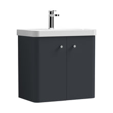 Nuie Core 600mm Wall Hung 2 Door Unit & Basin Contemporary Soft Black MFC Painted Matt 589x605x355mm - JJ Building Materials