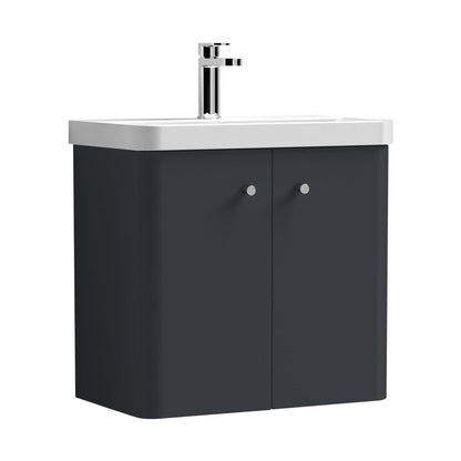 Nuie Core 600mm Wall Hung 2 Door Unit & Basin Contemporary Soft Black MFC Painted Matt 589x605x355mm - JJ Building Materials