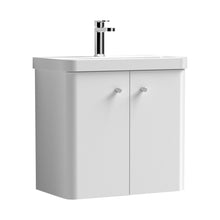 Nuie Core 600mm Wall Hung 2-door Vanity & Basin Contemporary Gloss White MFC Painted Gloss 589x605x355mm - JJ Building Materials