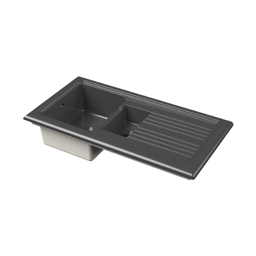 Nuie Counter Top Sink 1.5 Bowl 1010x525 Traditional Soft Black Fireclay 235x1010x525mm - CT415T1000 - JJ Building Materials