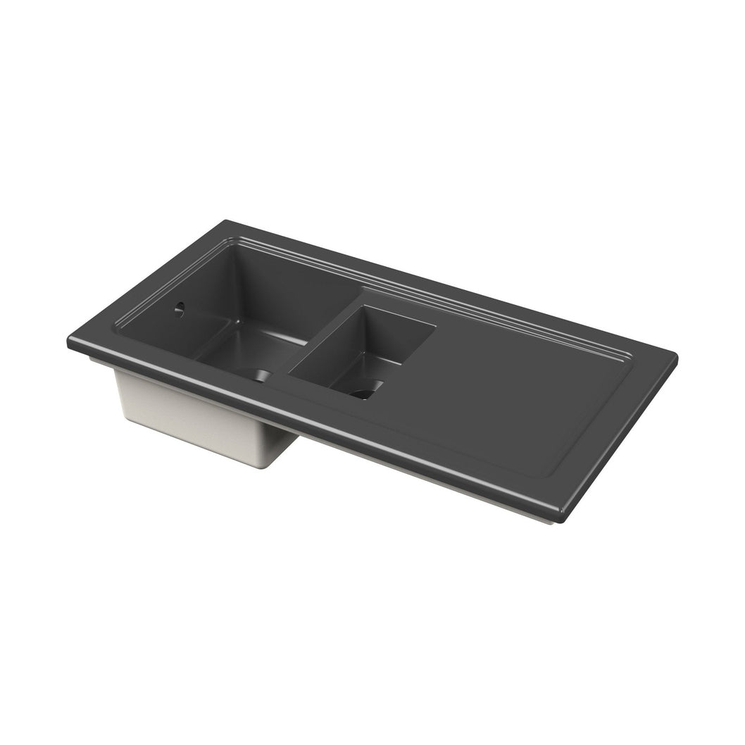 Nuie Counter Top Sink 1.5 Bowl 1010x525 Traditional Soft Black Fireclay 235x1010x525mm - CT415TF1000 - JJ Building Materials