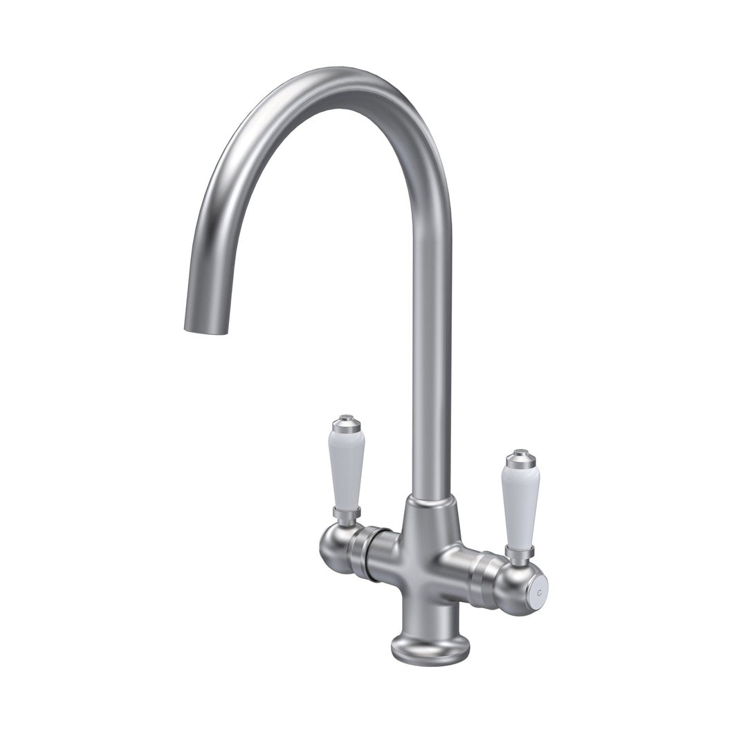 Nuie Cruciform Sink Mixer Lever Traditional Brushed Nickel Brass 375x160x220mm - JJ Building Materials