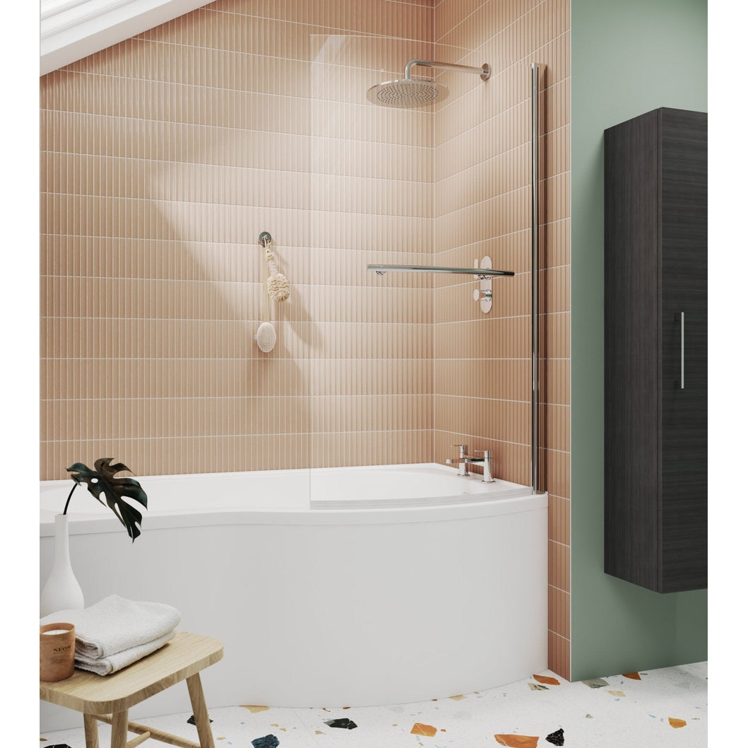Nuie Curved B-bath Screen With Rail Contemporary Chrome Aluminium 1433x858x185mm - JJ Building Materials