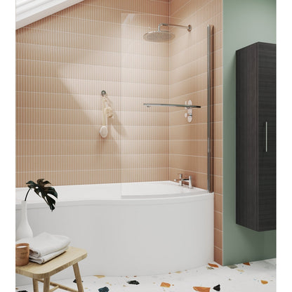 Nuie Curved B-bath Screen With Rail Contemporary Chrome Aluminium 1433x858x185mm - JJ Building Materials