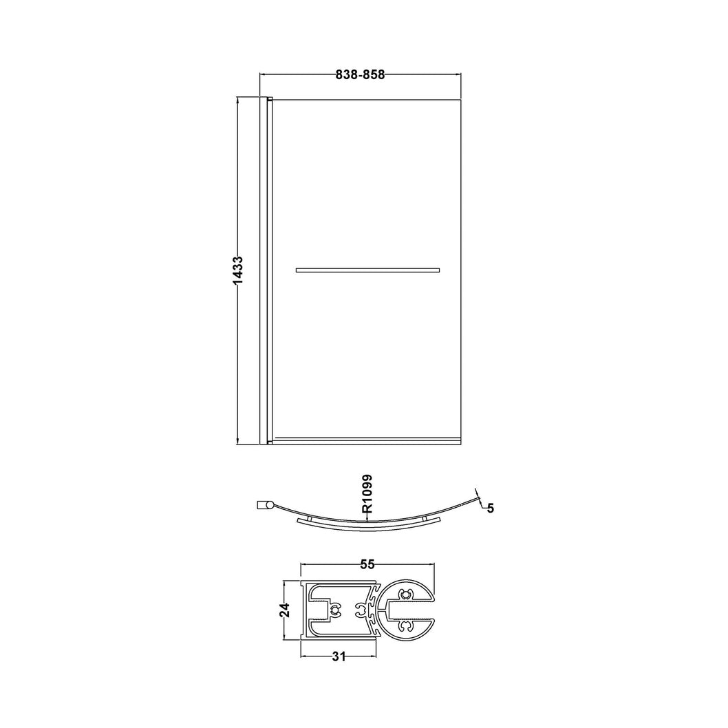 Nuie Curved B-bath Screen With Rail Contemporary Chrome Aluminium 1433x858x185mm - JJ Building Materials