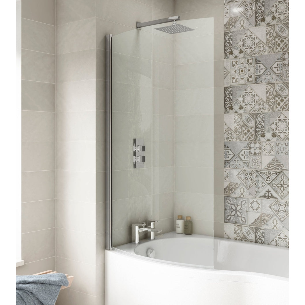 Nuie Curved Bath Screen Contemporary Chrome Aluminium 1430x858x38mm - JJ Building Materials